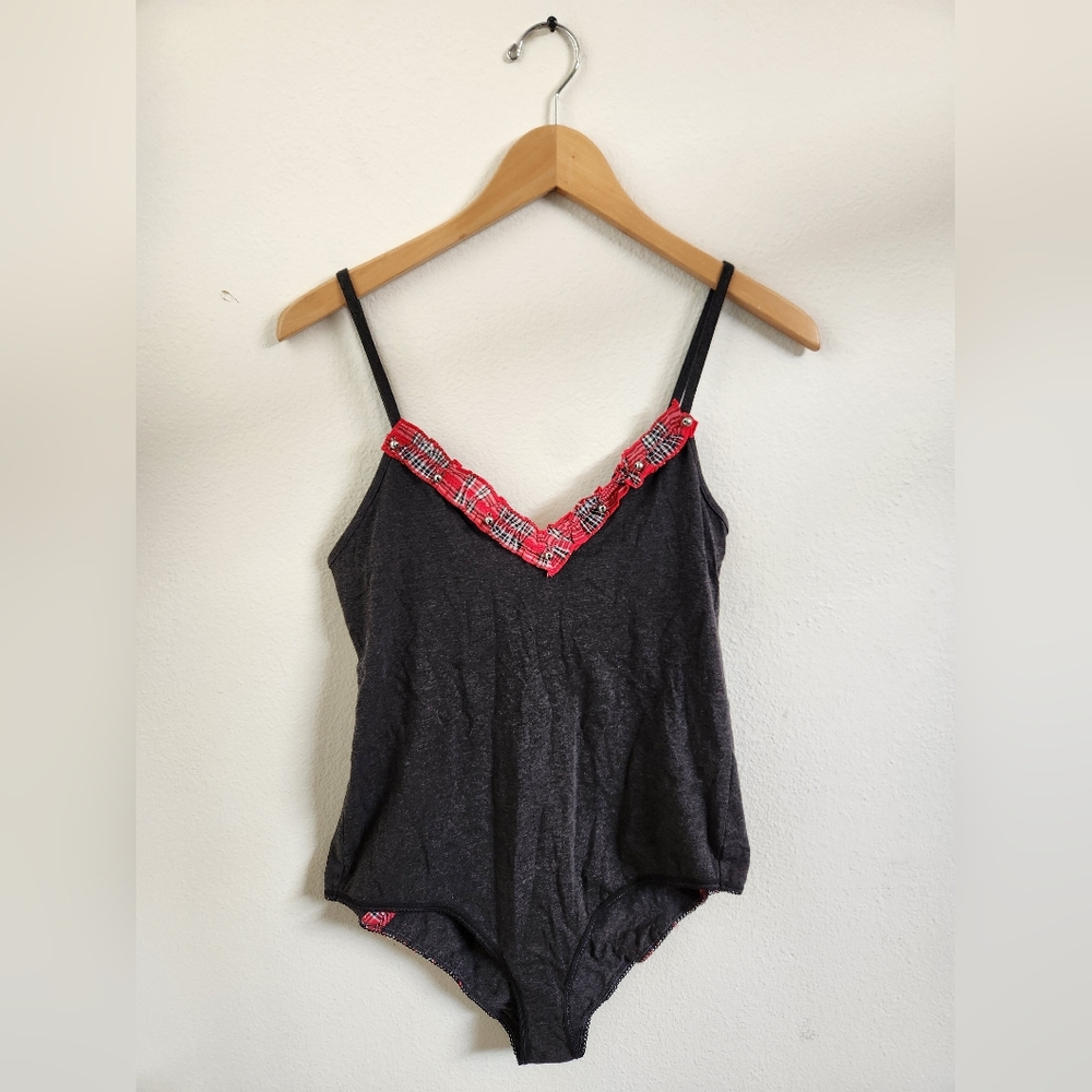 Victoria's Secret Body Suit Jingle Bells Teddy Romper Plaid Ruffle Gray‎ NWT